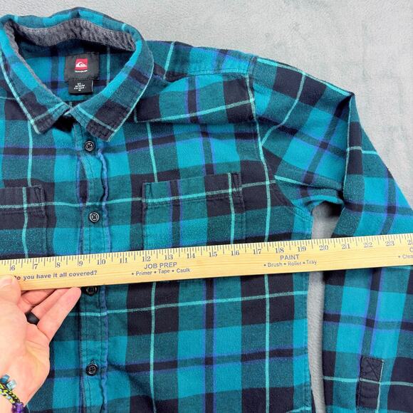 Quicksilver Flannel Shirt Men Medium Blue Plaid Long Sleeve Button Up Y2K Skater - Picture 7 of 8